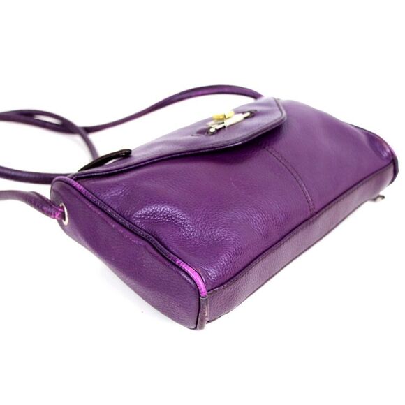 Tignanello PURPLE GENUINE LEATHER FLAP CROSSBODY ORGANIZER SHOULDER BAG HANDBAG - Picture 7 of 16